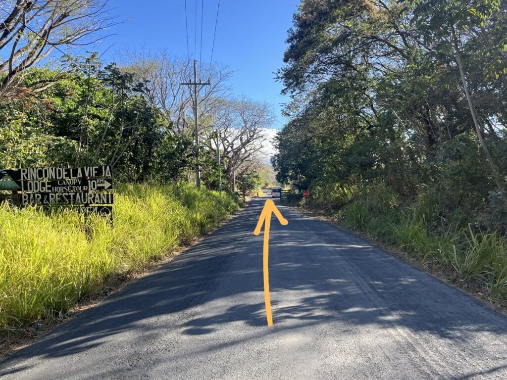 Entering Hacienda Guachipelín, passing through the security gate.