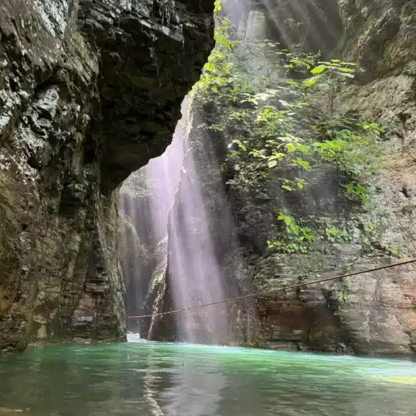 canyon swim on the la leona waterfall adventure hike