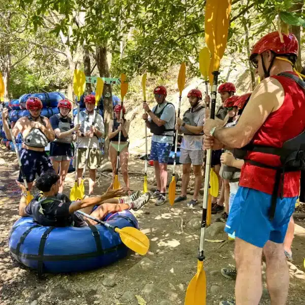 safety briefing for the la leona waterfall tubing tour