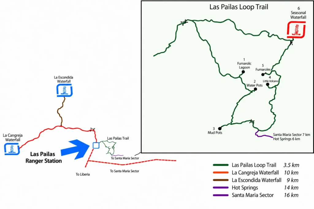 Rincon de la Vieja National Park 7 rincon de la vieja national park map of all trails at las pailas sector